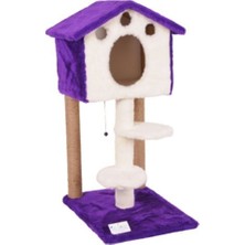 Feyza Design Mor Renkli, Merdivenli Kedi Kulübesi ve Tırmalama Alanı 98 cm