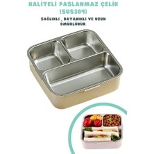 Skygo Bento 1120ML Lunchbox Dinozor Desenli Tek Katlı 3 Bölmeli Paslanmaz Çelik Sefer Tası Yemek Kutusu (Yeşil)