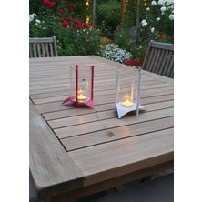 Artepieza Modern Kırmızı Beyaz Metal Cam Şamdan Dekoratif Mumluk Ikili Set- Silindir Cam Şamdan Ikili Mumluk 10*13 cm