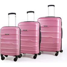 Polo&sky Azra Model Gül Kurusu Pp Poliproilen Kırılmaz 3'lü Kabin Boy + Orta Boy + Büyük Boy Valiz Seti