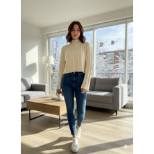 Etiket Moda Boğazlı Kadın Kazak Ekru