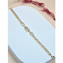 Zirkon Taşlı Gold Halk Zincirli Bileklik
