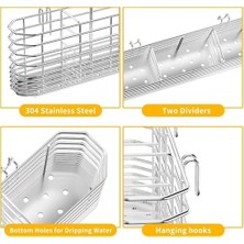 Skygo Mutfak Eşyası Tutucu, 3 Bölmeli Çatal Kaşık Organizatörü, 304 Paslanmaz Çelik Kurutma Askısı, Bulaşık Kurutma Için Mutfak Tezgahına Uygun