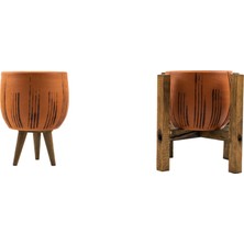 Bitki Tasarımı Ev Dekorasyon Siyah Çizgi Desenli Terakota Toprak Saksı Saksılık Salon Çiçeklik Ikili Set 3 Ayaklı, 4 Ayaklı 12 cm