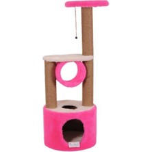 Feyza Design Yüksekliği 112 Cm, Katlı ve Yuvalı Pembe Kedi Tırmalama Evi