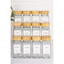 Skygo 4'lü Cam Baharatlık Seti, Bambu Kapaklı ve Standlı, Mutfak Organizatörü, Baharat Saklama Kabı