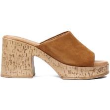 Celal Gültekin Kadın Taba Yüksek Kalın Topuklu Süet Deri Terlik