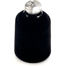 Pangu Desenli Yuvarlak Gümüş Renk Çelik Yüzük