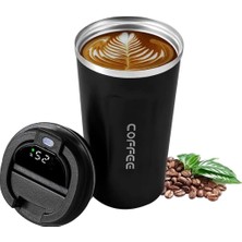 Skygo Seyahat Kupası, 500ML Akıllı Paslanmaz Çelik Vakum Yalıtımlı Termos, Sıcaklık Göstergeli, Devrilmeyen Kapaklı Trl Mug, ve Soğuk Içecekler Için Çift Cidarlı Kahve Kupası (Siyah)