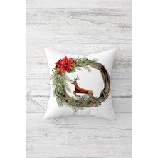 Skygo Pelangi Yılbaşı Temalı Geyik Çift Tarafı Baskılı Gizli Fermuarlı Yastık Kılıfı Kırlent Koltuk Yastık Kılıfı, Beyaz-Yeşil-Kahve 45 x 45, 24691156845451