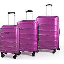 Polo&sky Azra Model Mor Pp Poliproilen Kırılmaz 3'lü Kabin Boy + Orta Boy + Büyük Boy Valiz Seti