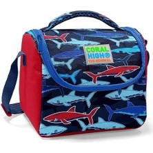 Skygo Erkek Çocuk Okul Beslenme Çantası - Isı Yalıtımlı Lacivert Kırmızı Köpekbalığı Baskılı