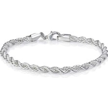 Kumi 925 Ayar Burgu Örgü 3mm Zincir Gümüş Kaplama Bileklik