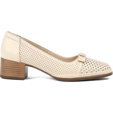 Celal Gültekin Kadın Bej Kısa Kalın Topuklu Deri Ayakkabı