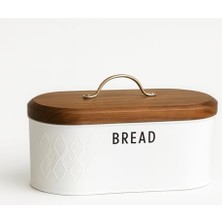 Skygo Beyaz Metal Ekmek Kutusu 33X18X18 cm | Ahşap Kapaklı Büyük Hacimli Ekmeklik | Kulplu Modern Mutfak Depolama Kabı | Uzun Süre Taze Saklama
