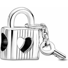 Kumi 925 Ayar Gümüş  Bileklikleri İçin Kilit ve Kalpli Anahtar Charm