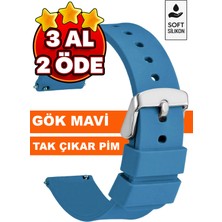 Trendburada 18MM-20MM-22MM-24MM Gök Mavisi Renk Soft Silikon Saat Kordonu Kayışı A72 GOK