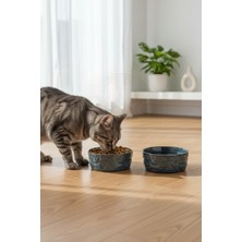 Yıldızhane 2’li Seramik Kedi, Köpek Mama ve Su Kabıkabartma Kemik & Pati Desenli