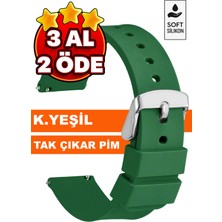 Trendburada 18MM-20MM-22MM-24MM Koyu Yeşil Renk Soft Silikon Saat Kordonu Kayışı A72 YESIL