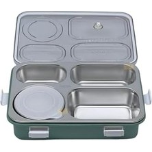 Skygo Bento 850ML Lunchbox Tek Katlı 4 Bölmeli ve Kaseli Çelik Sefer Tası Yemek Kutusu (Yeşil)