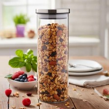 Skygo 1000ML Vakumlu Metal Kapaklı Borosilikat Cam Kavanoz (8.5CM*20CM) 1 Adet