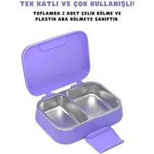 Skygo Bento 1030ML Lunchbox Lisanslı Tek Katlı 2 Bölmeli Paslanmaz Çelik Sefer Tası Yemek Kutu (Mor1)