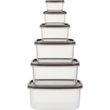 Skygo 6’lı Saklama Kabı Seti Koyu Kum Beji Kapaklı | 300 ml – 3150 ml Çok Amaçlı Gıda Saklama Kabı | Bpa Içermeyen Şeffaf Plastik