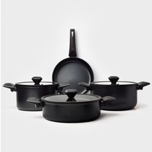 Gigilli Cristel 7 Parça Titanyum Tencere ve Tava Seti Siyah