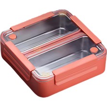 Skygo Bento 1100ML Lunchbox Tek Katlı 2 Bölmeli Paslanmaz Çelik Sefer Tası Yemek Kutusu (Açık Kırmızı)