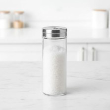 Skygo Paslanmaz Metal Kapaklı Cam Baharatlık – 3 Farklı Dökme Ayarlı Döner Başlıklı Tuzluk, Pul Biberlik ve Kekiklik (14 cm - 1 Adet)