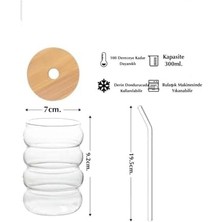 Skygo 2 Adet Şeffaf Cam Pipetli Ahşap Kapaklı Dayanıklı Şeritli Boğumlu Bardak – Kahve ve Meyve Suyu Için