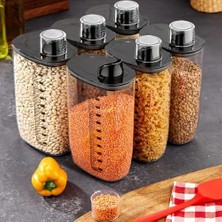 Skygo 6'lı Vakumlu Hava Geçirmez Ölçekli Siyah Saklama Kabı Seti - 2000 ml Ölçü Kapaklı Bakliyat Kabı Seti