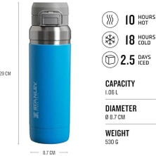 Skygo Go Flip Paslanmaz Çelik Termos, Mavi (Azure), 1.06 Litre