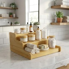 Skygo 3 Katlı Doğal Bambu Baharat Rafı – Merdiven Tipi Tezgah Üstü Organizer, Mutfak ve Banyo Için Çok Amaçlı Düzenleyici Raf, 24X22X11 cm