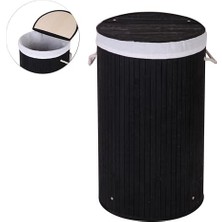 Skygo El Yapımı Hasır Katlanır Çamaşır Sepeti Yuvarlak 55 Litre (35CM*35CM*61CM), Doğal Malzemeden Üretilmiş Çamaşırlık (Siyah)