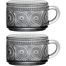 Skygo 2 Adet Papatya Desenli Kulplu Kase - Şeffaf Füme Cam, ve Soğuk Kullanım Için Büyük Kase, Meyve, Yoğurt, Yulaf, Çay ve Tatlı Için Çok Amaçlı Bardak, Füme Renk