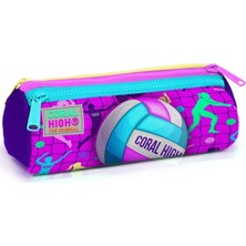Skygo Pembe Mor Voleybol Üç Bölmeli Kalem Çantası - Kız Çocuk