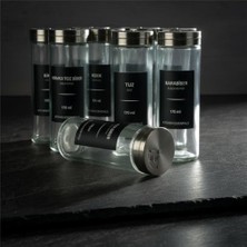 Skygo 12’li Metal Kapaklı Cam Baharatlık Seti, 80ML, 110ML ve 170ML Boyut Seçenekli, Etiket Hediyeli Silindir Baharat Takımı, Modern Mutfak Düzenleyici Kavanoz Seti (170ML- 12 Adet)