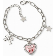 Kumi 925 Ayar Gümüş Kadın Bileklik Kiraz Kalpli Charm Yıldız ve Fiyonk Figürlü Şık Tasarım