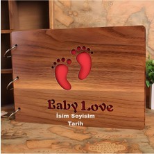 Kumi Kişiye Özel Isimli Ahşap Kapaklı Baby Love Temalı Kendin Yap Fotoğraf Albümü Hediyelik