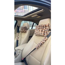 Senraz Premium Leopar Desenlin Oto Boyun Yastığı Emniyet Kemeri Pedi – 4’lü Set– Ultra Yumuşak & Şık Konfor Takımı