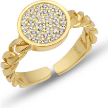 Skygo Gümüş Ayarlanabilir Gold Yuvarlak Zirkon Taşlı Kadın Yüzük