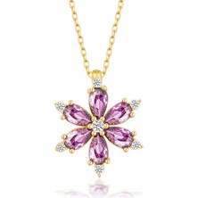 Skygo 925 Ayar Gümüş Gold Mor Lotus Çiçeği Kadın Kolye