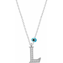 Skygo 925 Ayar Gümüş Nazar Rodyum L Harfi Kadın Gümüş Kolye