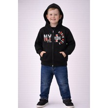 love 3 Iplik Şardonlu Fermuarlı Kapşonlu Baskılı Ceket