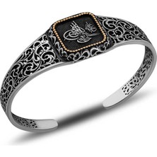 Skygo Gümüş Tuğra Ayarlanabilir Kelepçe Erkek Bileklik