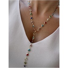 Hercy Renkli Zirkon Taşlı Kalp Y Kolye | 14K Altın Kaplama Gold Y Kolye | 60 cm