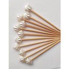 TM Tasarım Mağazası 100 Adet Dekoratif Deniz Kabuğu Incili Kokteyl Kürdan 6 cm - Inci 10 mm - Istiridye Mevlüt Kürdanı