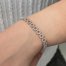 Skygo Gümüş Çember Beyaz Taşlı Su Yolu Kadın Bileklik