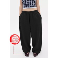 BSBSPOR Kışlık Şardonlu Eşofman Altı Kadın Erkek İçin Lastikli Paça Oversize Kesim Siyah